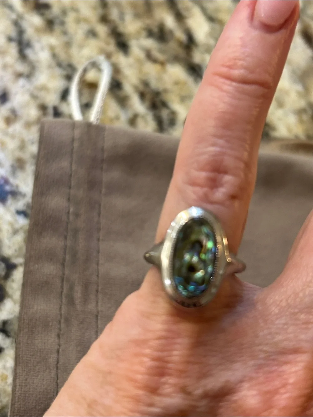 Vintage Avon SilverTone Abalone Bracelet & Matching Ring Iridescent Green/Purple